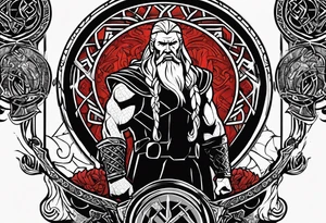 Thor with Viking runes in the background as a vignette tattoo idea