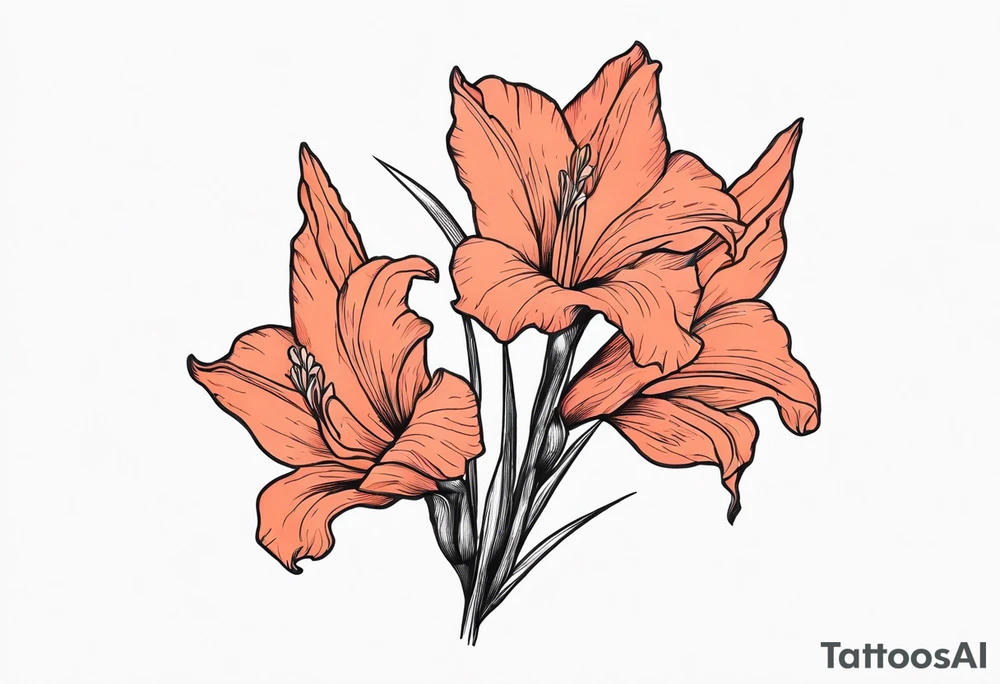 a coral-colored gladiolus tattoo idea