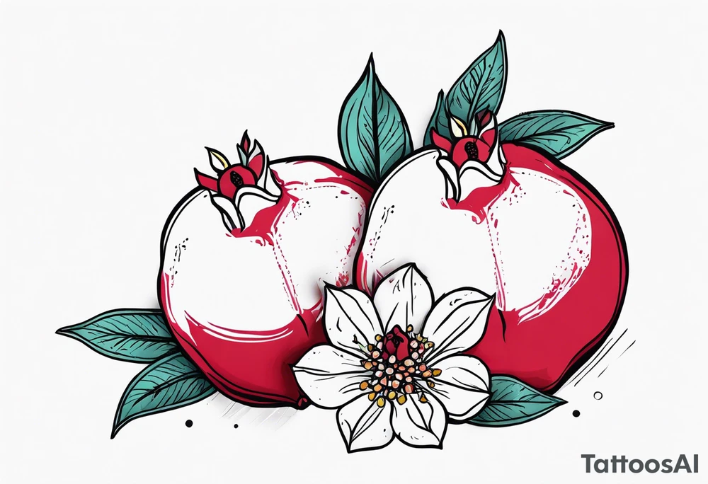 2 pomegranates with flowers small tattoo idea