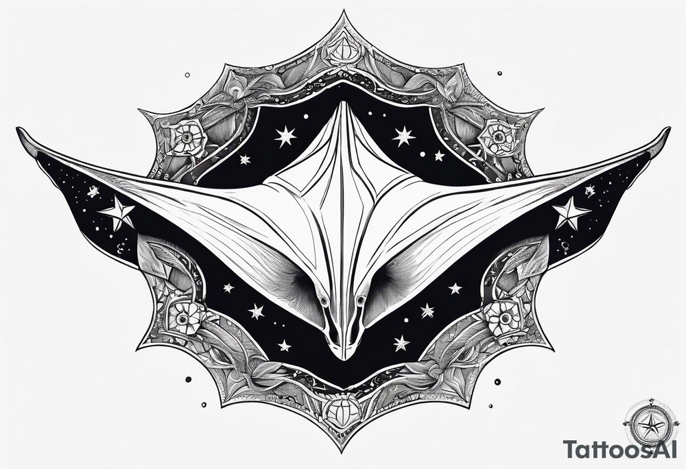 Simple manta ray with a nautical star inside and an octagon around tattoo idea