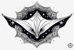 Simple manta ray with a nautical star inside and an octagon around tattoo idea