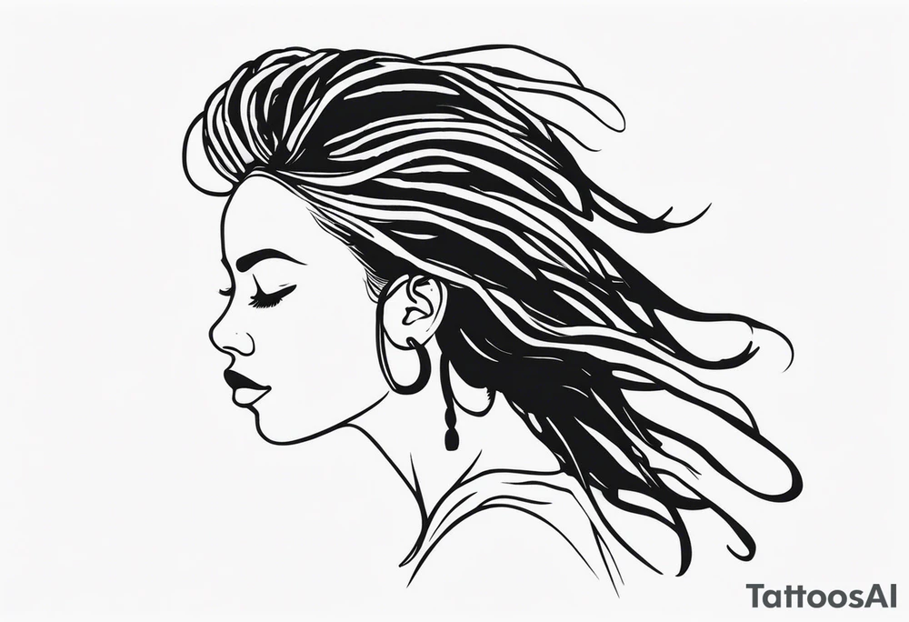Draw a women head with real dread locks flying in the air tattoo idea