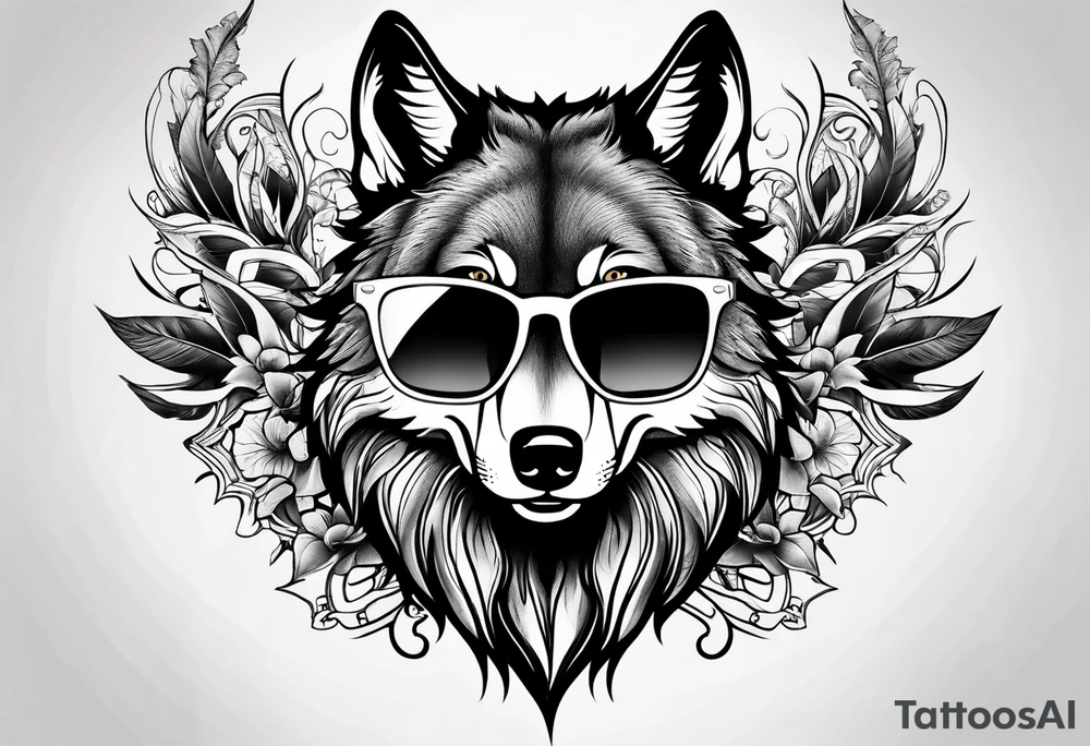 Badass wolf wearing sunglasses tattoo idea