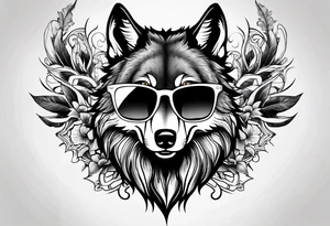 Badass wolf wearing sunglasses tattoo idea