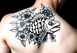 Tiki, Blumen, Wellen, Tintenfisch kein Fisch, Schildkröte, #299 (Klein), schwarz, old school, Oberarm tattoo idea