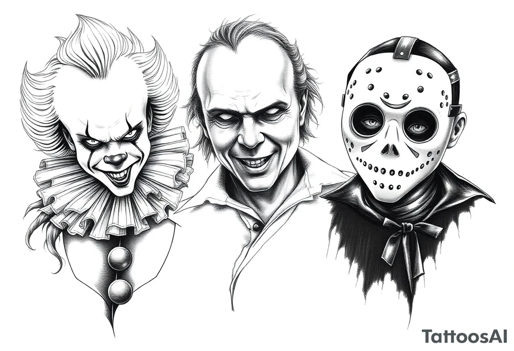 Pennywise, Freddy Krueger, Michael Meyers, jason voorhees, and chucky tattoo idea