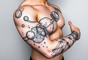 outer space, planets, geometric patterns, string theory tattoo idea