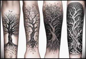 full arm sleeve tattoo... DNA science guitar piano, music. tree of life tattoo idea
