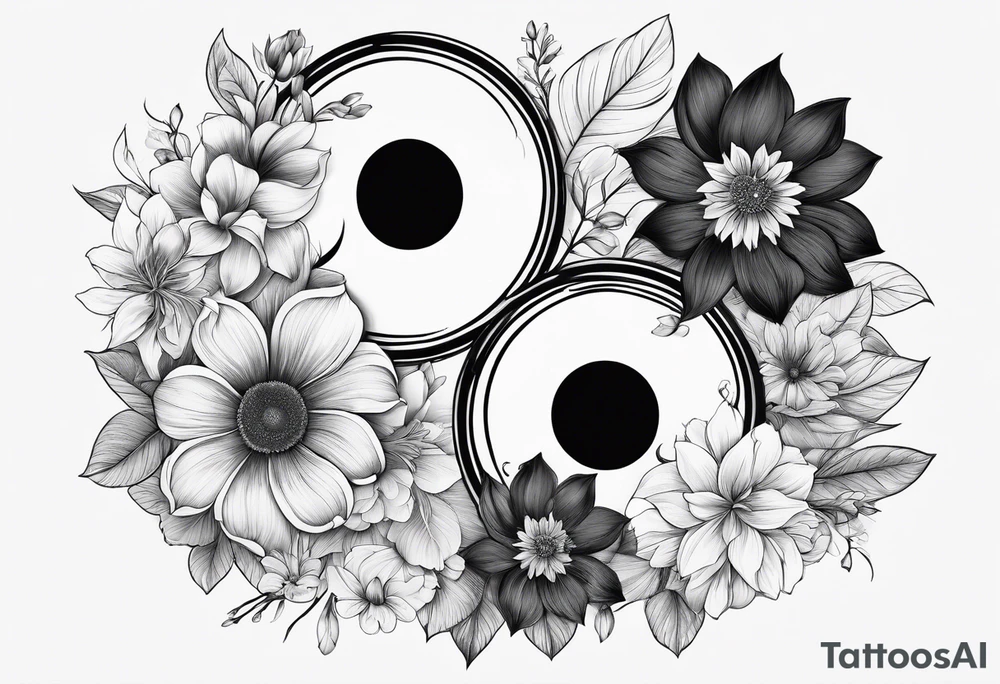 yin yang, flowers tattoo idea