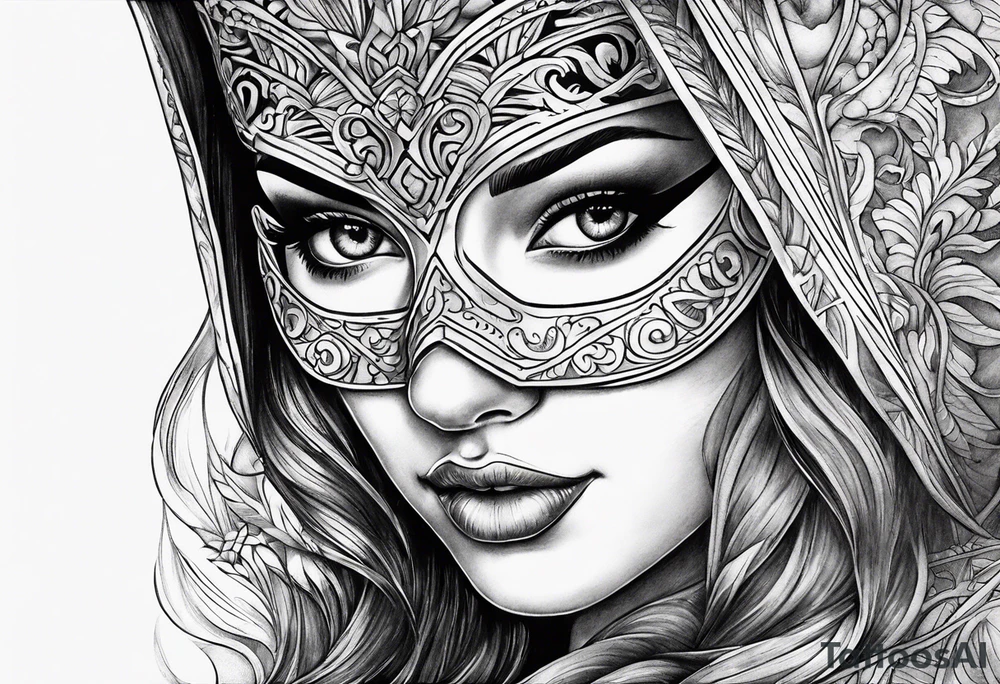 lady with masked tattoo idea