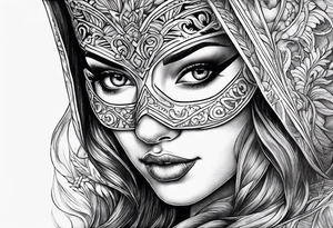 lady with masked tattoo idea