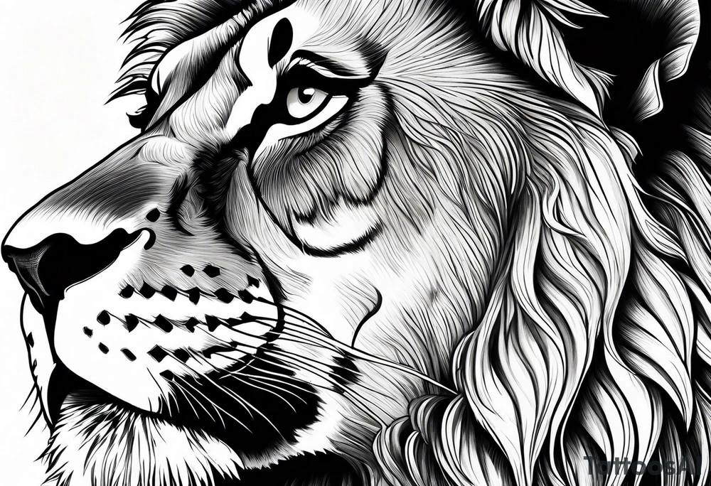 powerful majestic lion, close-up tattoo idea
