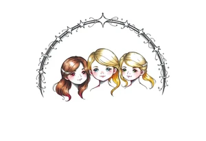 3 petites filles ( une brune et deux blondes)
sous un arc en ciel pas fini tattoo idea