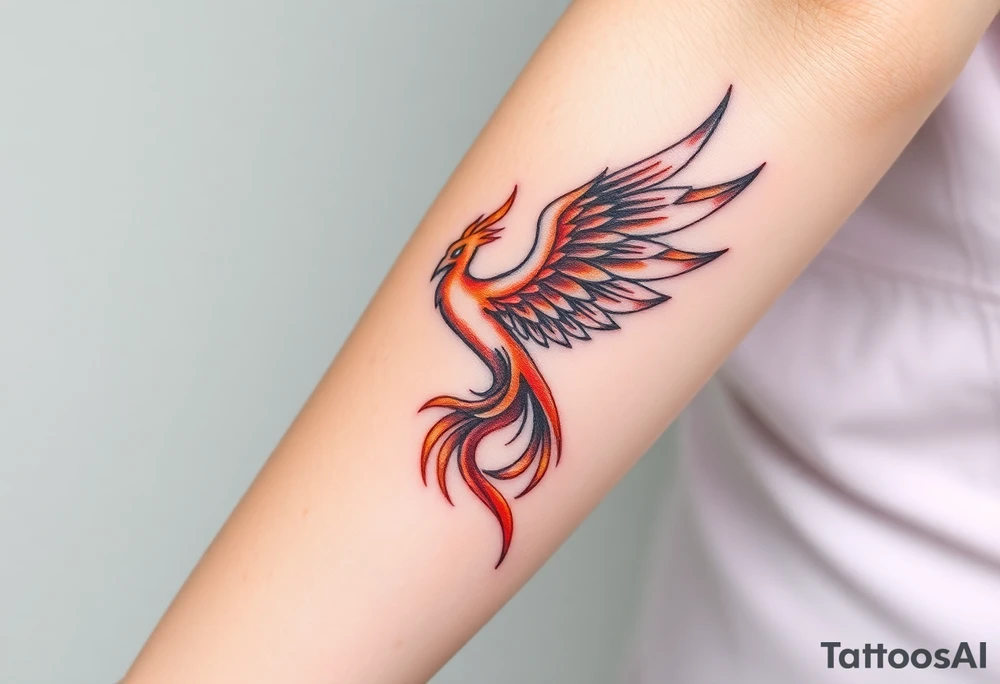 Phoenix with blazing fire from ashes tattoo idea