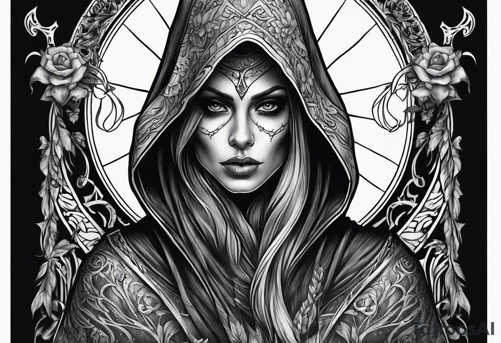 Female grim reaper full body tattoo idea