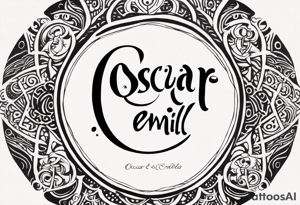 the words Oscar Embla & Emil in a circle tattoo idea
