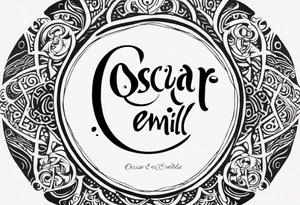 the words Oscar Embla & Emil in a circle tattoo idea