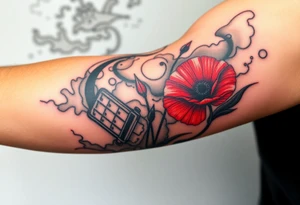 War zone with 2 poppy’s growing out of the smoke with 11B in the background and put this on top of a map tattoo idea