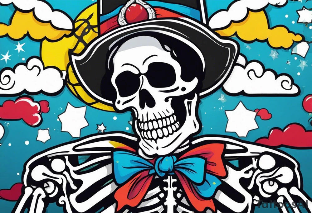American traditional skeleton with new school sno tattoo idea