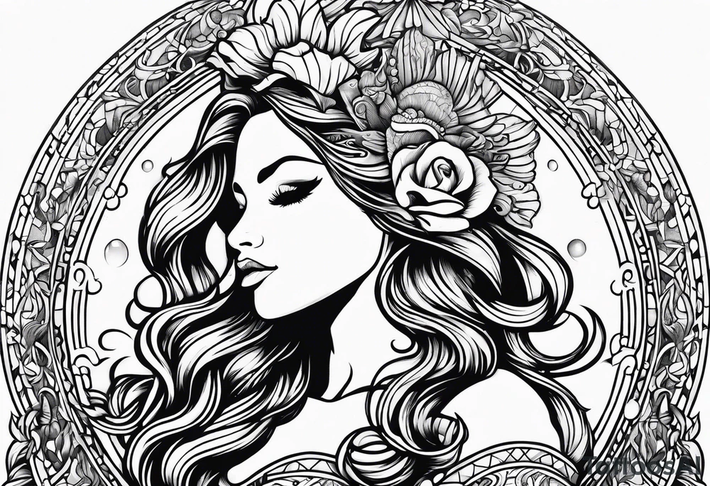 mermaid in line art american tattoo vintage style tattoo idea