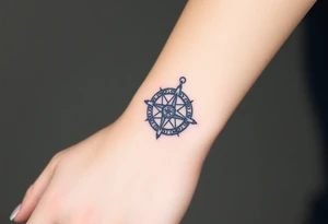 A single Violet with detailed compass at its center representing feminine power and an ankh or Celtic knot tattoo idea