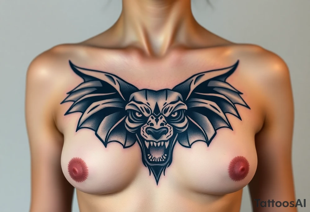 Nude woman's torso, front view, tattoo idea