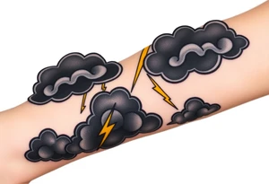 Black dark storm clouds with yellow lightning bolts tattoo idea