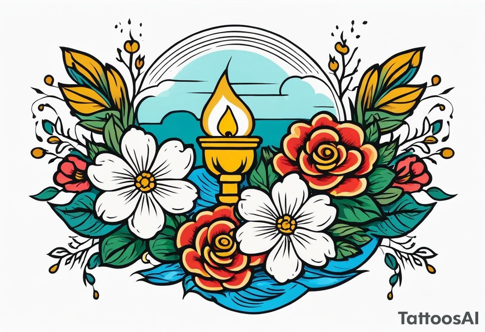 baptize in water


old school vintage simple traditional design with vintage flowers surrounding
bold color simple tattoo idea