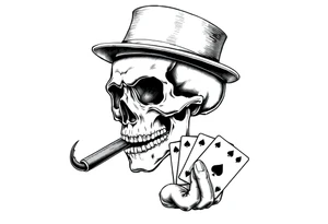 a skull with mustache, a big cigar in his mouth,top-hat on his head and playing cards in a hand. tattoo idea