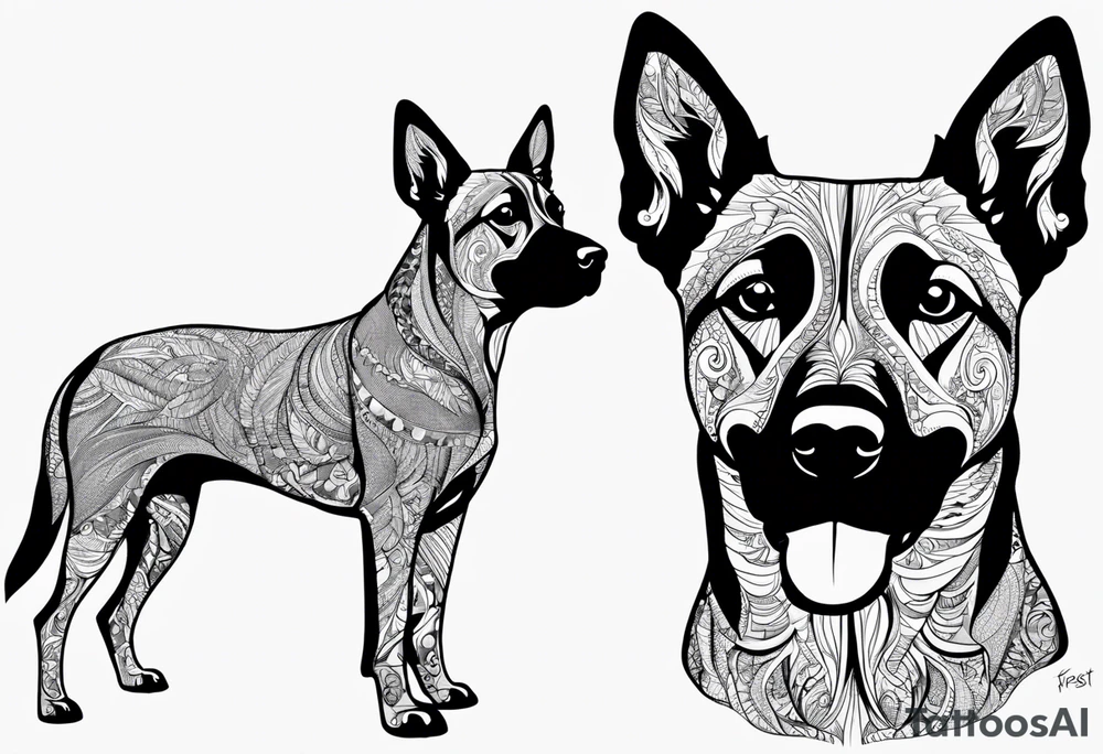 Black and white Dog of breed mountain feist named buddy tattoo idea