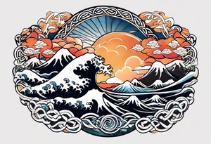 celtic pattern in the negative space japanese wave.  . clouds tattoo idea