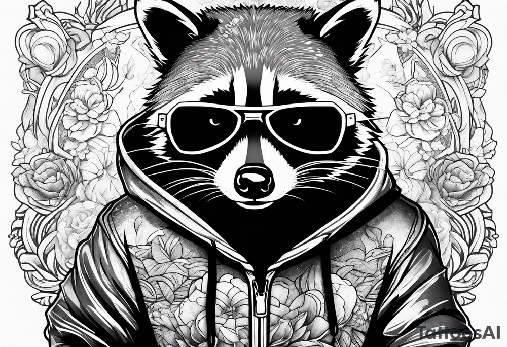 raccoon wearing a Superman hoodie tattoo idea