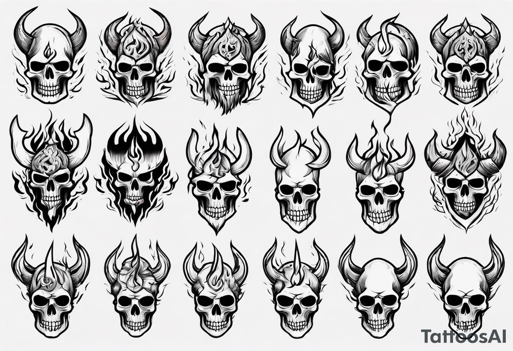 Skeleton Viking head flames tattoo idea