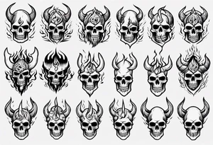 Skeleton Viking head flames tattoo idea