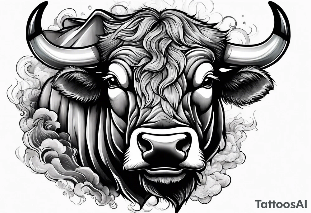 A powerful bull and steam coming out of his notrils. Make it angry tattoo idea