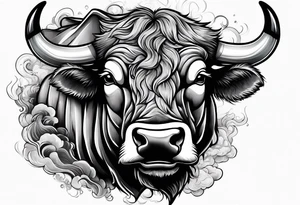 A powerful bull and steam coming out of his notrils. Make it angry tattoo idea