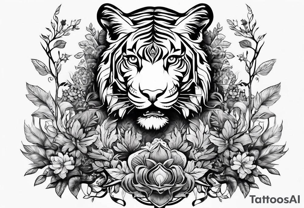 Tree of life with a tiger and a crown tattoo idea