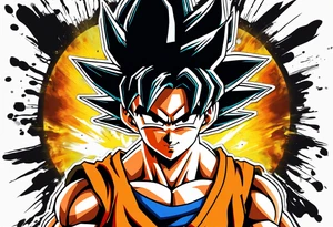 paint son goku as a super saiyajin 2, doing a kamehameha. sourround him by his friends and his family. all of them are displayed as a papercut tattoo idea