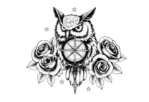 an owl,compass,roses,stars. tattoo idea