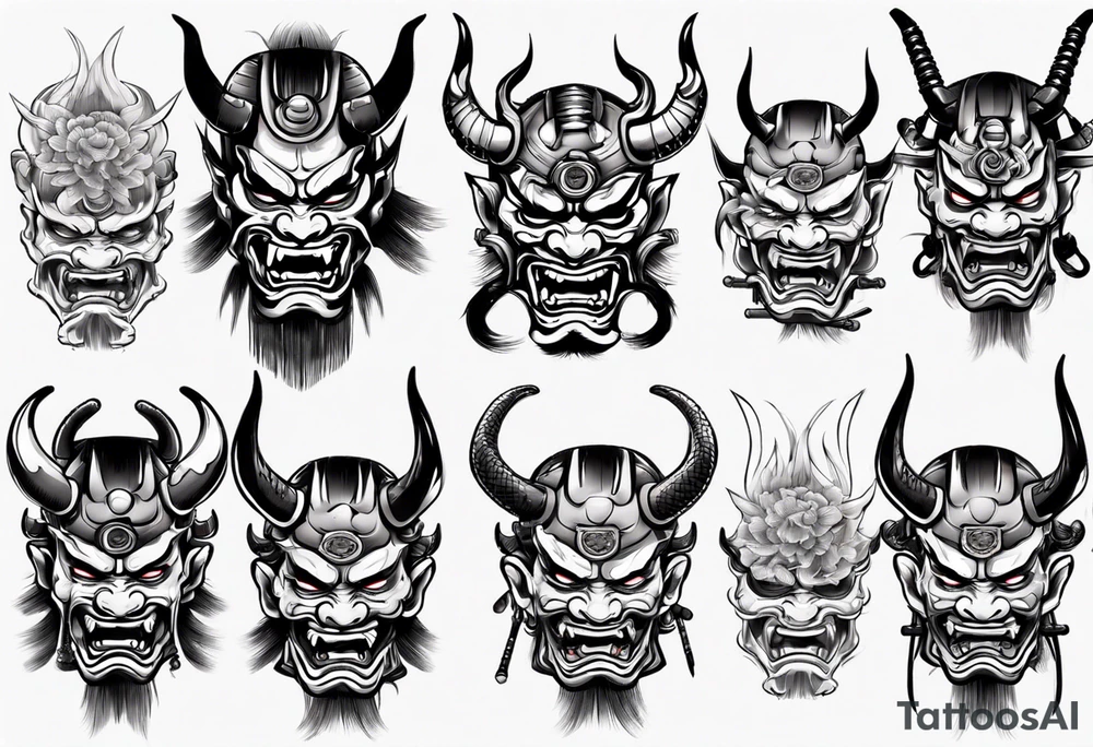 Japanese oni mask samurai without horns tattoo idea