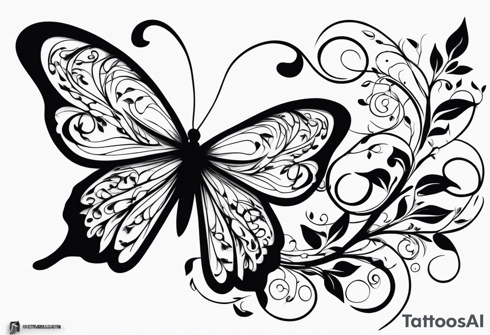 vines of leaf and butterfly tattoo wrap around tattoo idea
