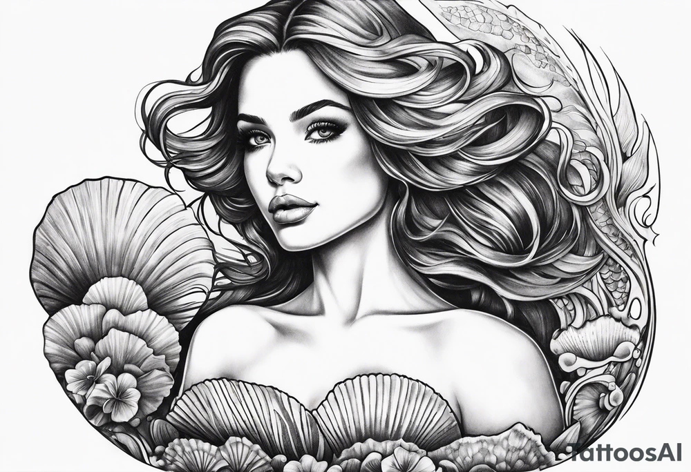 mermaid in clam shell tattoo idea