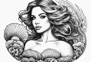 mermaid in clam shell tattoo idea