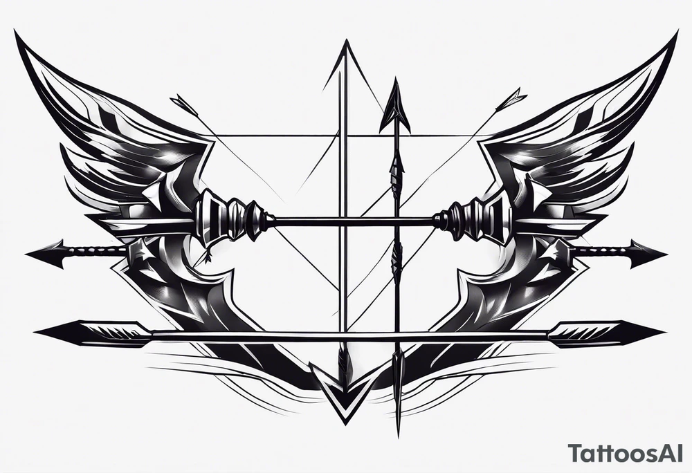 A loaded bow with 2 arrows. simplistic, minimalist and clean, even abstract. no people. very few lines. keep it simple tattoo idea