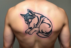 Majestic Siberian husky curled up napping tattoo idea