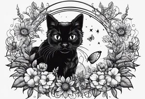 Ethereal witchy garden black cat spider black wudow tattoo idea