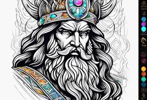 powerful majestic zeus, colorful tattoo idea