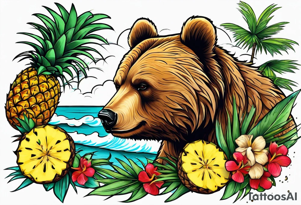 Bear loves pineapples and coconuts tattoo idea