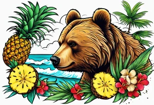 Bear loves pineapples and coconuts tattoo idea