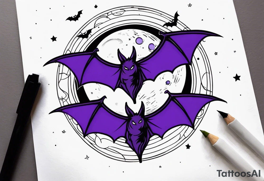 Purple bats and moon tattoo idea